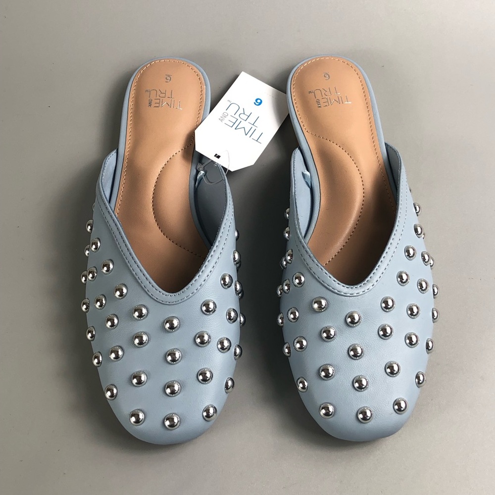Time and Tru Light Blue Studded Slip-On Mules - Women's Size 6